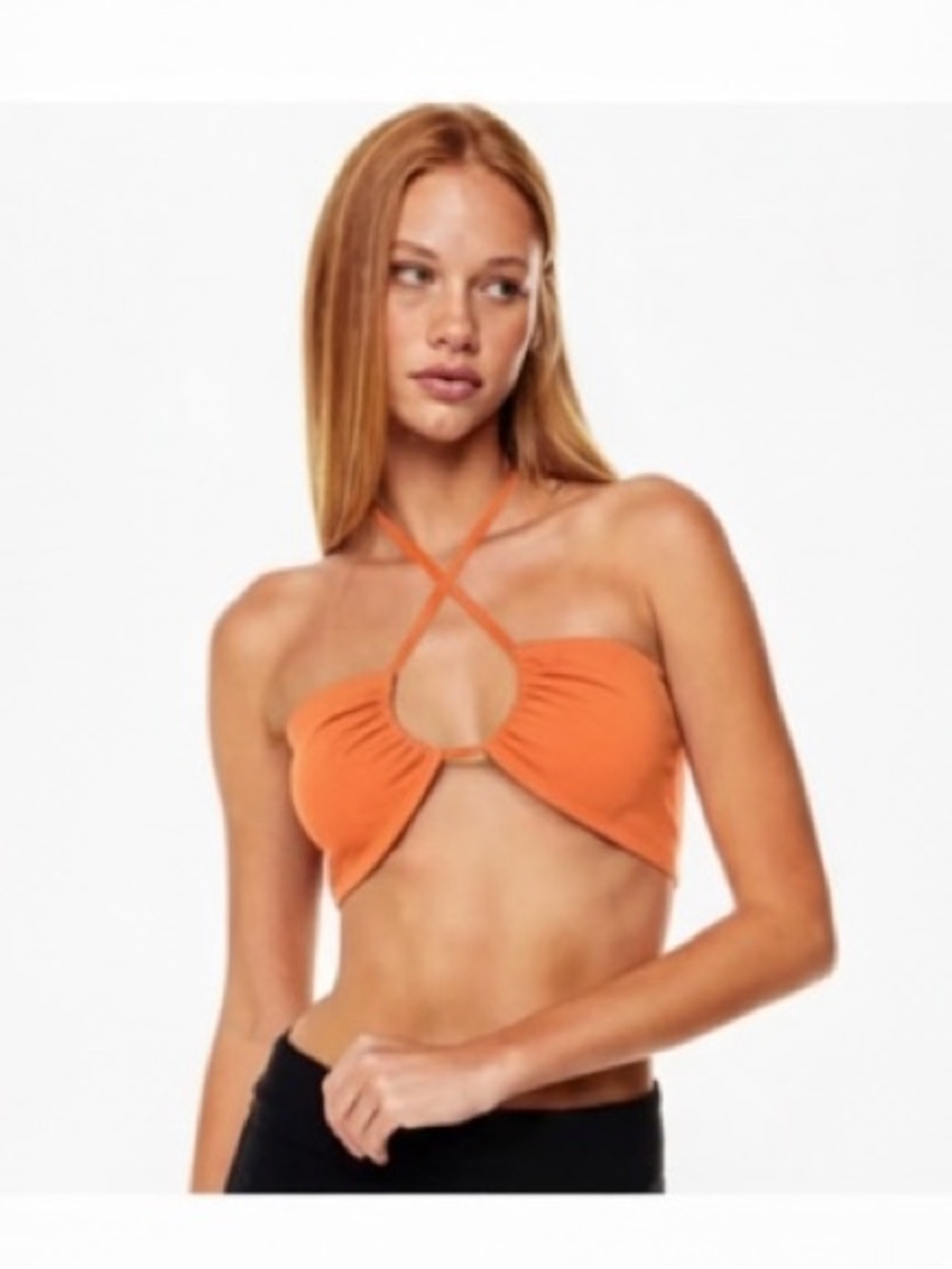Aritzia Sunday Best Cora Halter Crop Top in Bright Peach Orange Size Medium